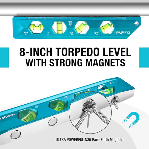 DURATECH 3-Piece Level Tool Set, Magnetic Torpedo Level with V-Groove