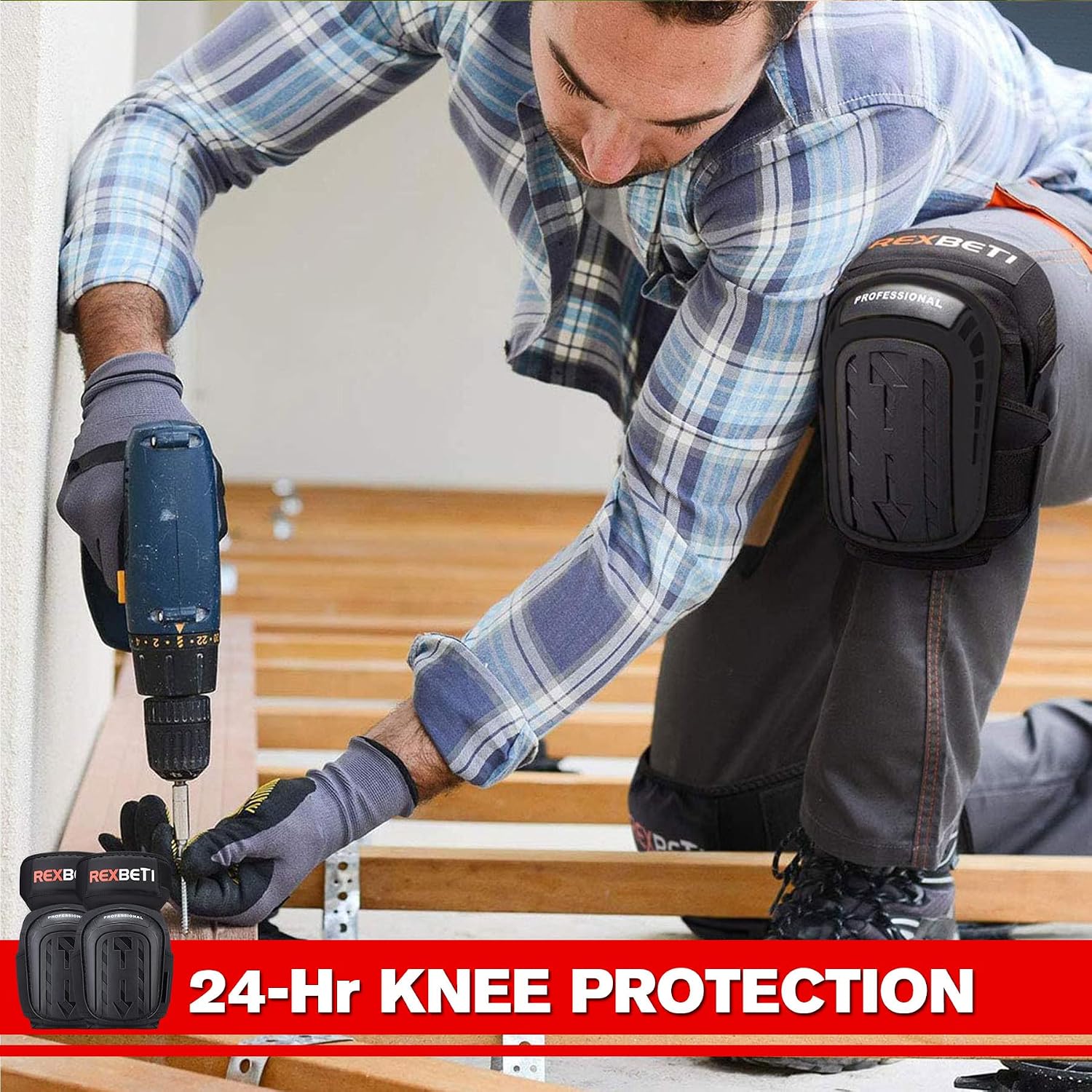 REXBETI Knee Pads for Men, Anti-slip Construction Gel Knee Pads for Work