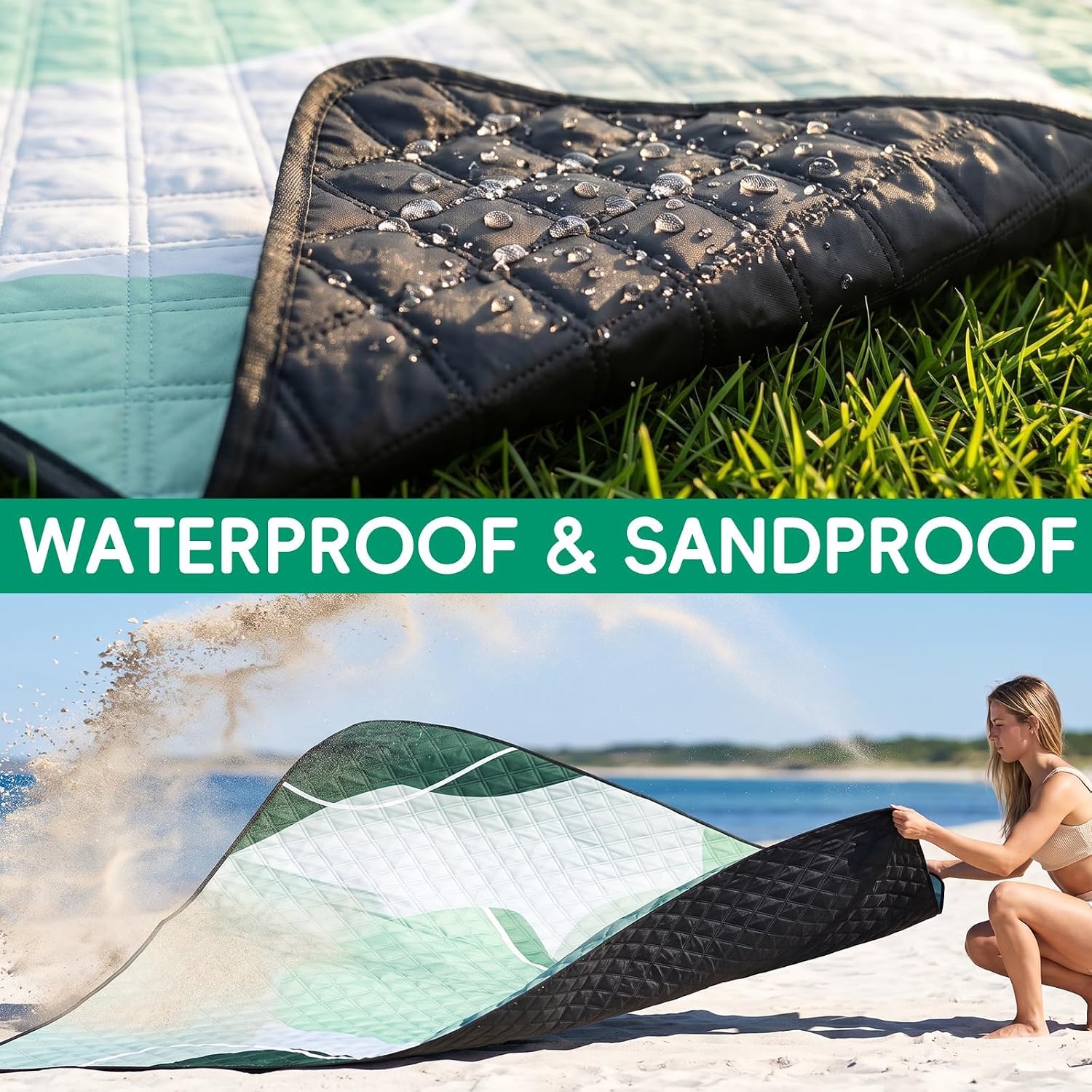 RYCHIC Waterproof Beach Blanket Picnic Outdoor Camping Mat Rug Oversized Extra Large Foldable Sandproof Sand Free Big XL Giant Towel Hawaii Honeymoon Essentials Women Summer Must Have Vacation Gift