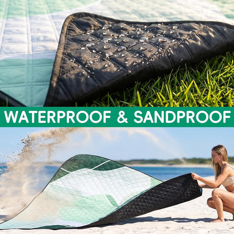 RYCHIC Waterproof Beach Blanket Picnic Outdoor Camping Mat Rug Oversized Extra Large Foldable Sandproof Sand Free Big XL Giant Towel Hawaii Honeymoon Essentials Women Summer Must Have Vacation Gift
