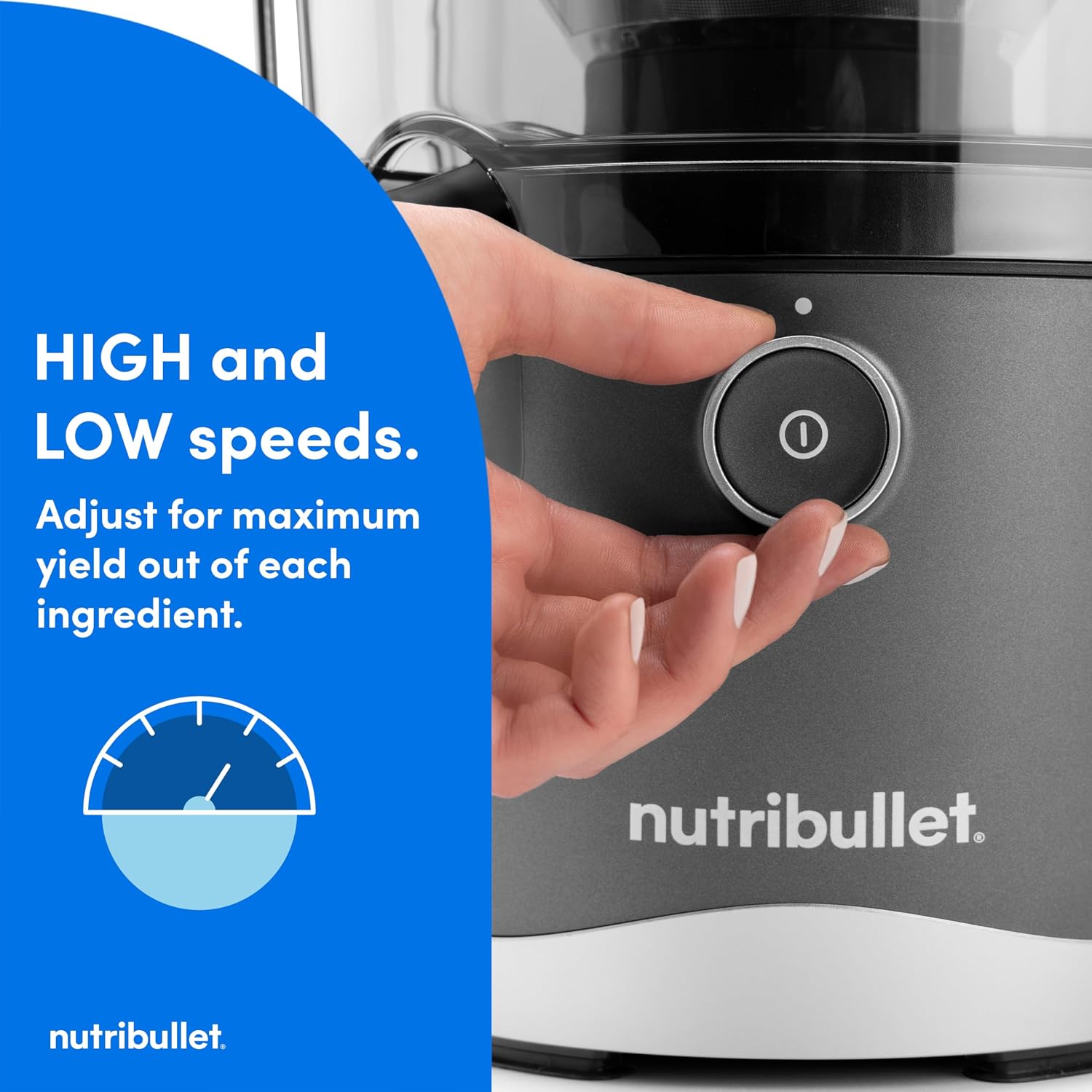 nutribullet® Juicer, 800W Juicer, Large 3" Feed Chute for Whole Fruits and Vegetables, 27oz Juice Pitcher, .5L Pulp Container, Dual Speeds, BPA Free, Gray, NBJ50100