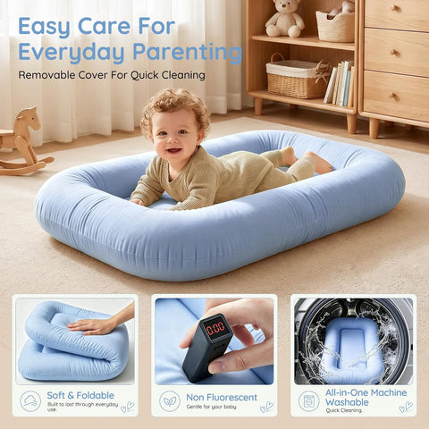 Infant Support Cushion & Baby Support Cushion for Newborn 0-24 Months, Breathable Cotton Pad, Supervised Use, Portable Infant Essentials for Travel and Home, Blue (Cover Included）