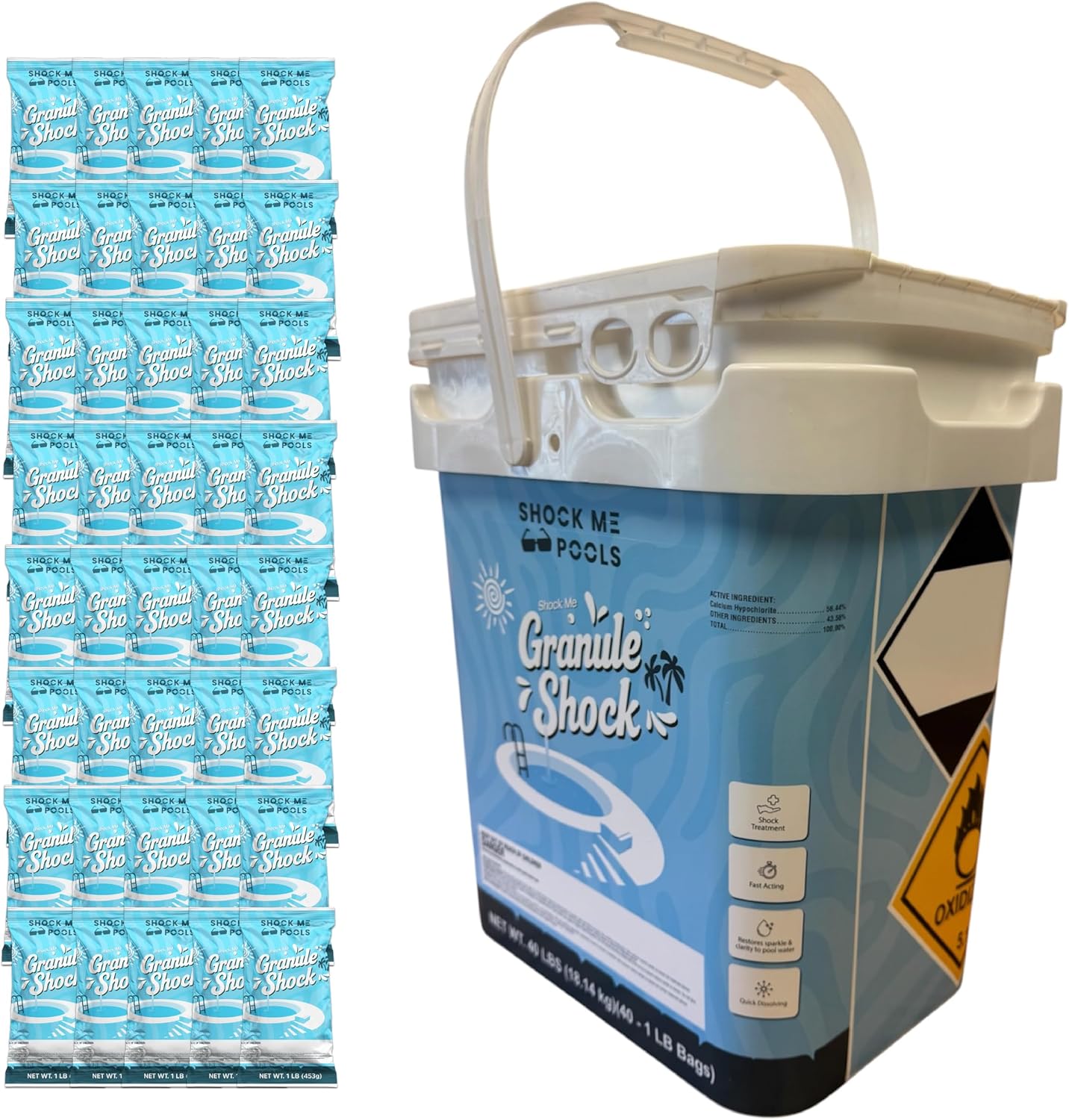 Cal Hypo Granule Pool Shock – Fast-Dissolving Chlorine Shock Treatment for Swimming Pools – Powerful Pool Water Clarifier & Sanitizer – for Inground & Above Ground Pools – 1 lb Bag (40 Pack)