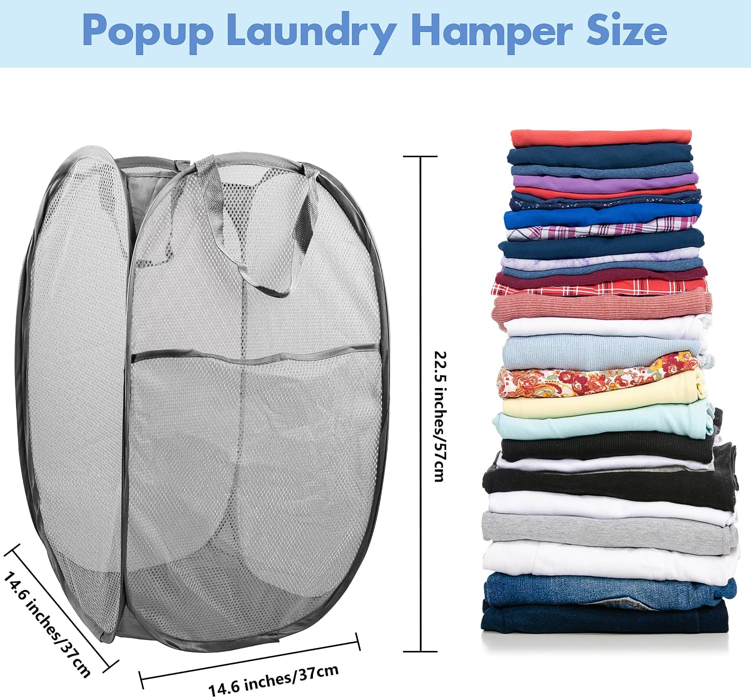 2 Pack Pop Up Laundry Hampers, 70 L Collapsible Foldable Mesh Basket, Gray