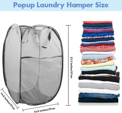 2 Pack Pop Up Laundry Hampers, 70 L Collapsible Foldable Mesh Basket, Gray