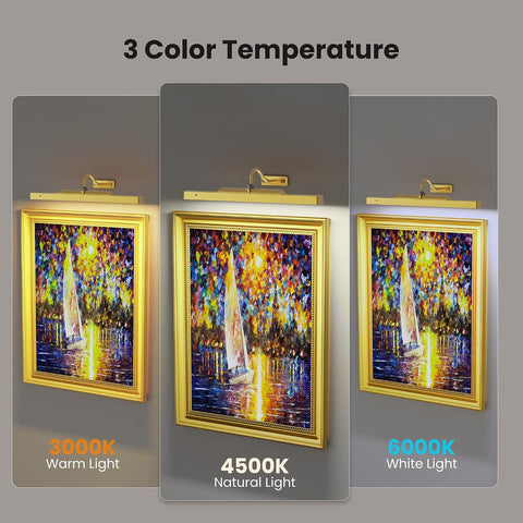 Picture Light Gold 2Pack, 5000mAh Battery Opertated Cordless Picture Lights for Wall, 16in CCT Dimmable with Touch Control for Wall Painting,Frame, Portrait, Dartboard