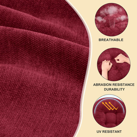 Rocking Chair Cushion - Chenille Fabric, High-Density Sponge, Durable Comfort Non-Slip Bottom Tufted Seat Pads with Ties, Chenille︱Red, 44x19x4 inch