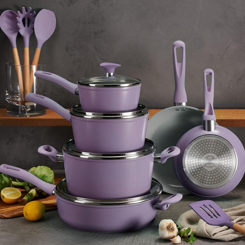 Tramontina Solara 14-Pc Ceramic Non Stick Pots and Pans Set with Lids