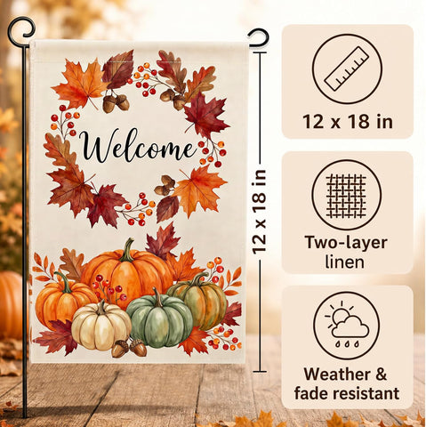 Fall Thanksgiving Garden Flag, 12x18 Inch Welcome Yard Flags for Outside