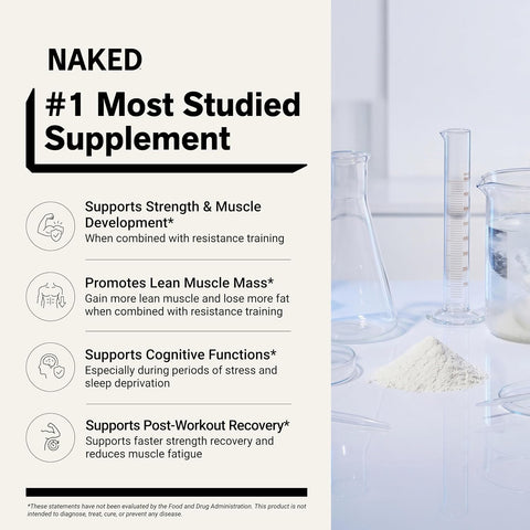 NAKED Pure Micronized Creatine Monohydrate Powder - NSF Certified, Unflavored, 500g, 1.1lb Bulk - Vegan, Non-GMO, Gluten-Free, Soy-Free, No Fillers, Supports Muscle Growth & Strength - 100 Servings