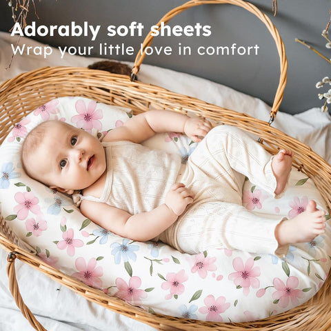 Baby Bassinet Sheets Girl, 3 Pack Fitted Bassinet Mattress Sheets, Compatible with Halo Bassinest Swivel Sleeper&Oval Hourglass Rectangle Mattress,Ultra Soft Butterfly Floral