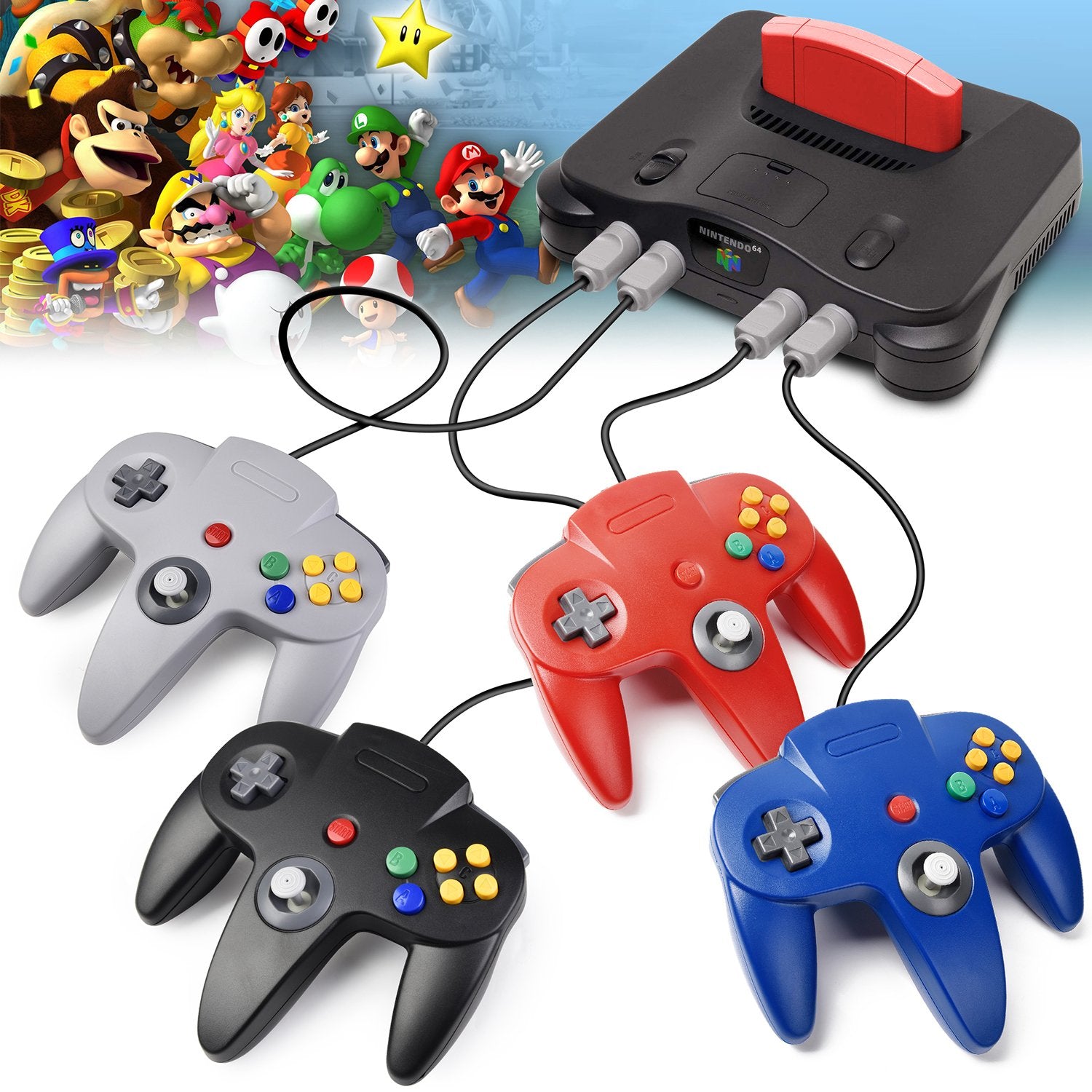 2 Pack N64 Controller, Classic Wired N64 Gamepad for Ultra 64 (Red/Blue)