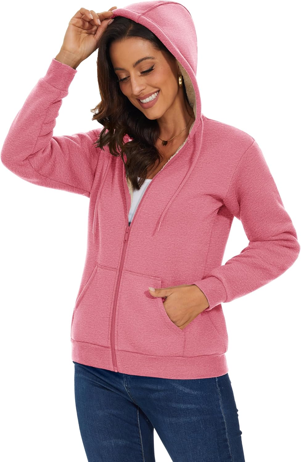 MAGCOMSEN Zip Up Hoodies Women Sherpa Warm Winter Jacket with Pockets