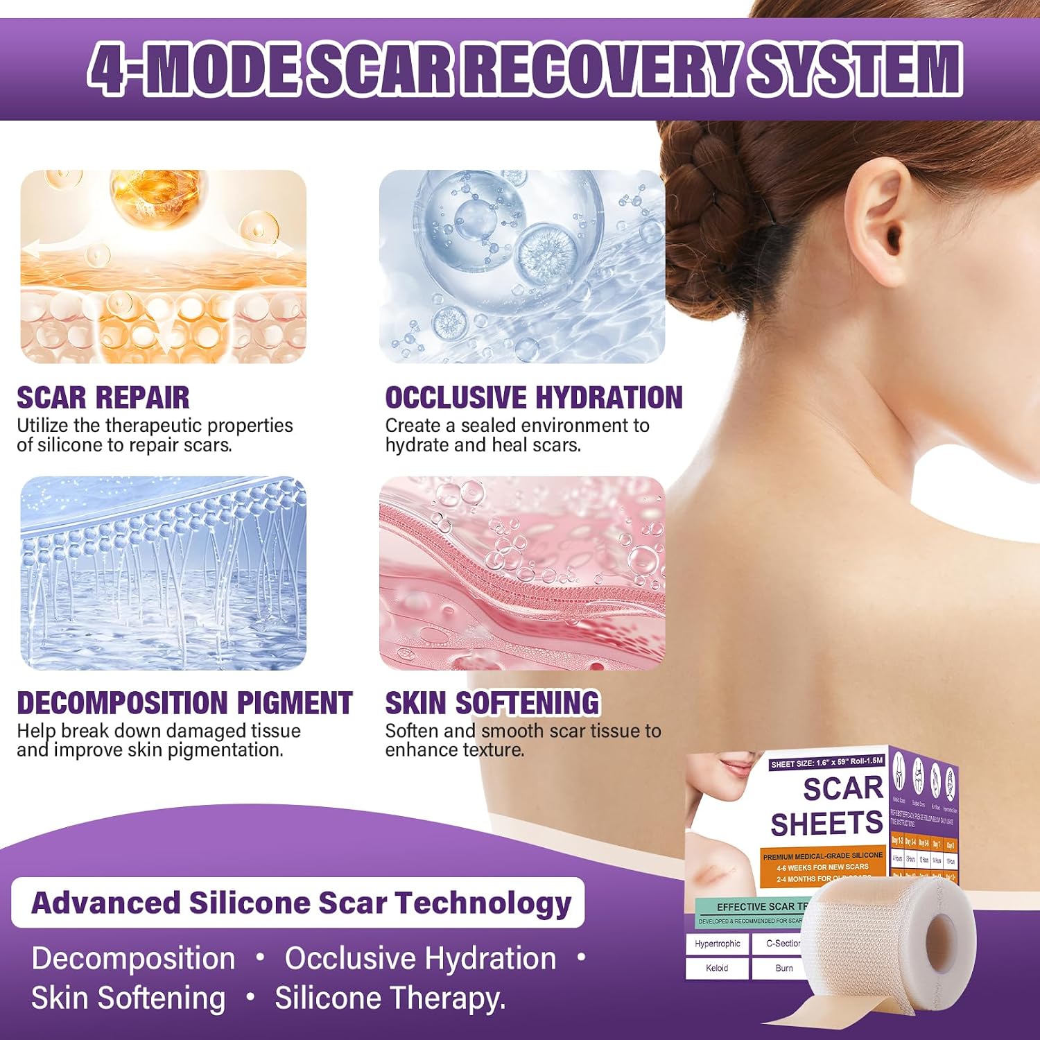 Silicone Scar Sheets, Medical Grade Silicone Scar Tape for Old & New Scars