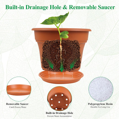 Pottiffe Plant-Pots-Planters-Indoor-Outdoor, 8 inch 4 Pack Terracotta