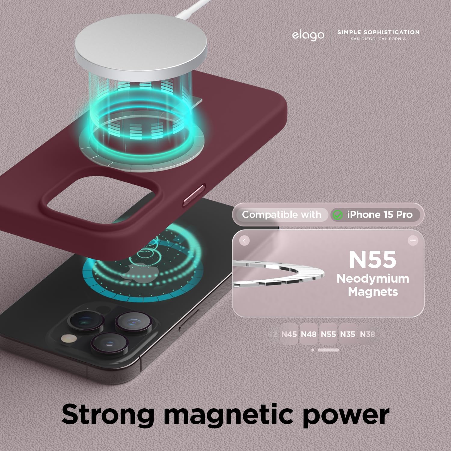 elago Premium Magnetic Silicone Case for iPhone 15 Pro Burgundy