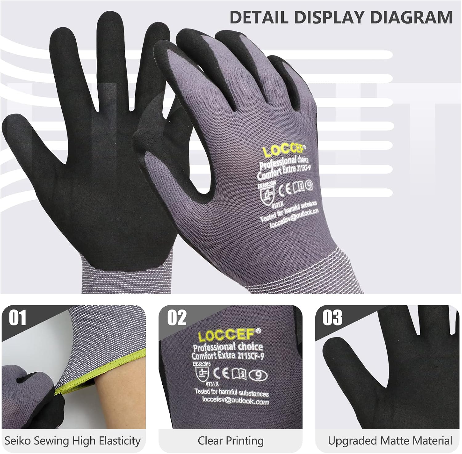 LOCCEF MicroFoam Nitrile Coated Safety Work Gloves
