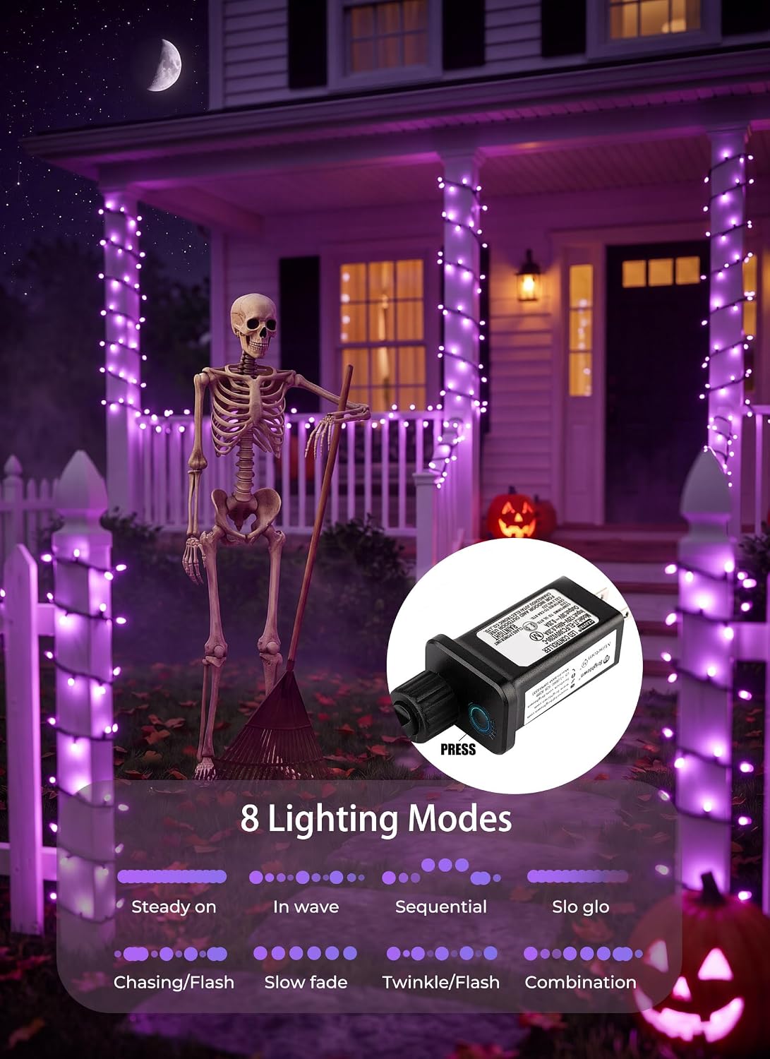 39FT Purple Halloween Lights, 100 LED Outdoor Halloween Mini String Lights