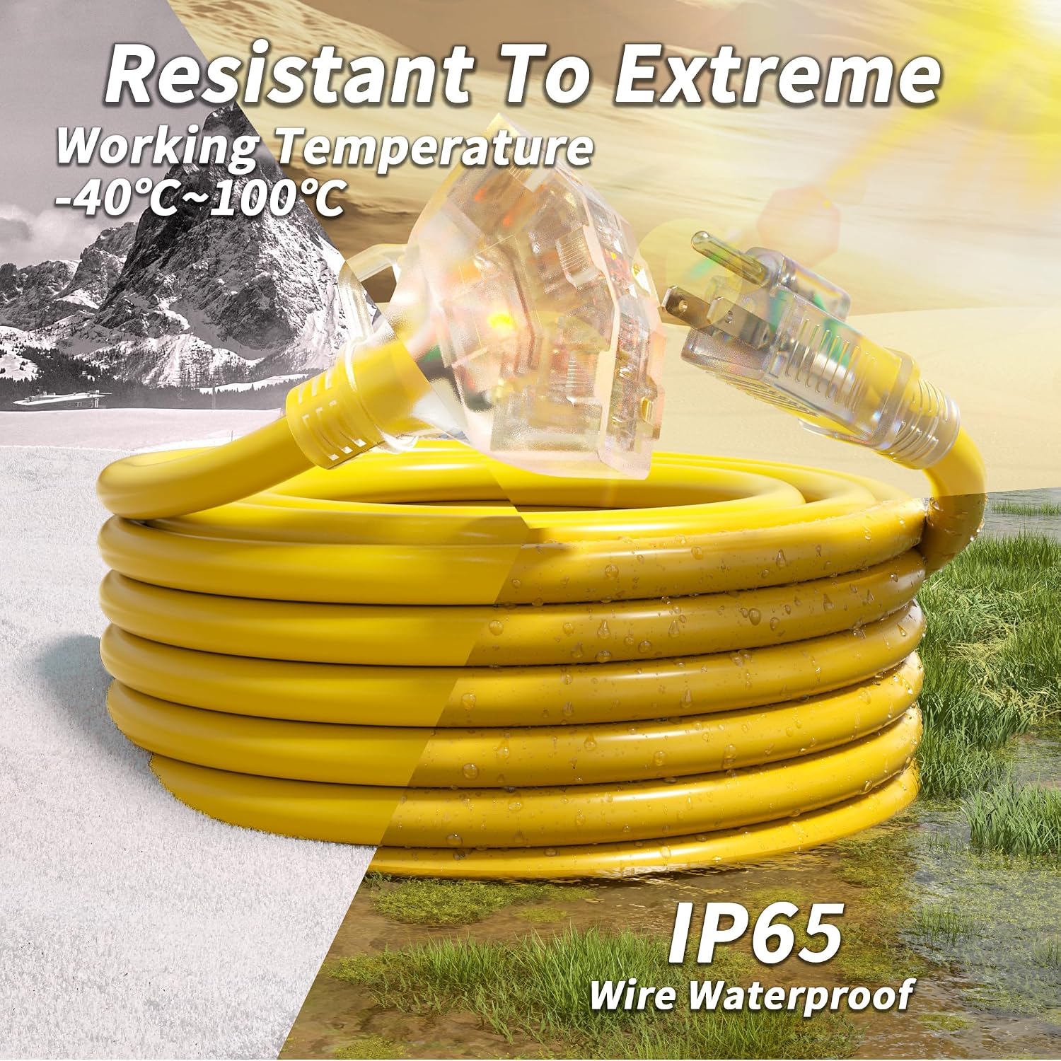 PlugSaf 100 FT 12 Gauge Yellow Heavy Duty Outdoor Extension Cord Waterproof