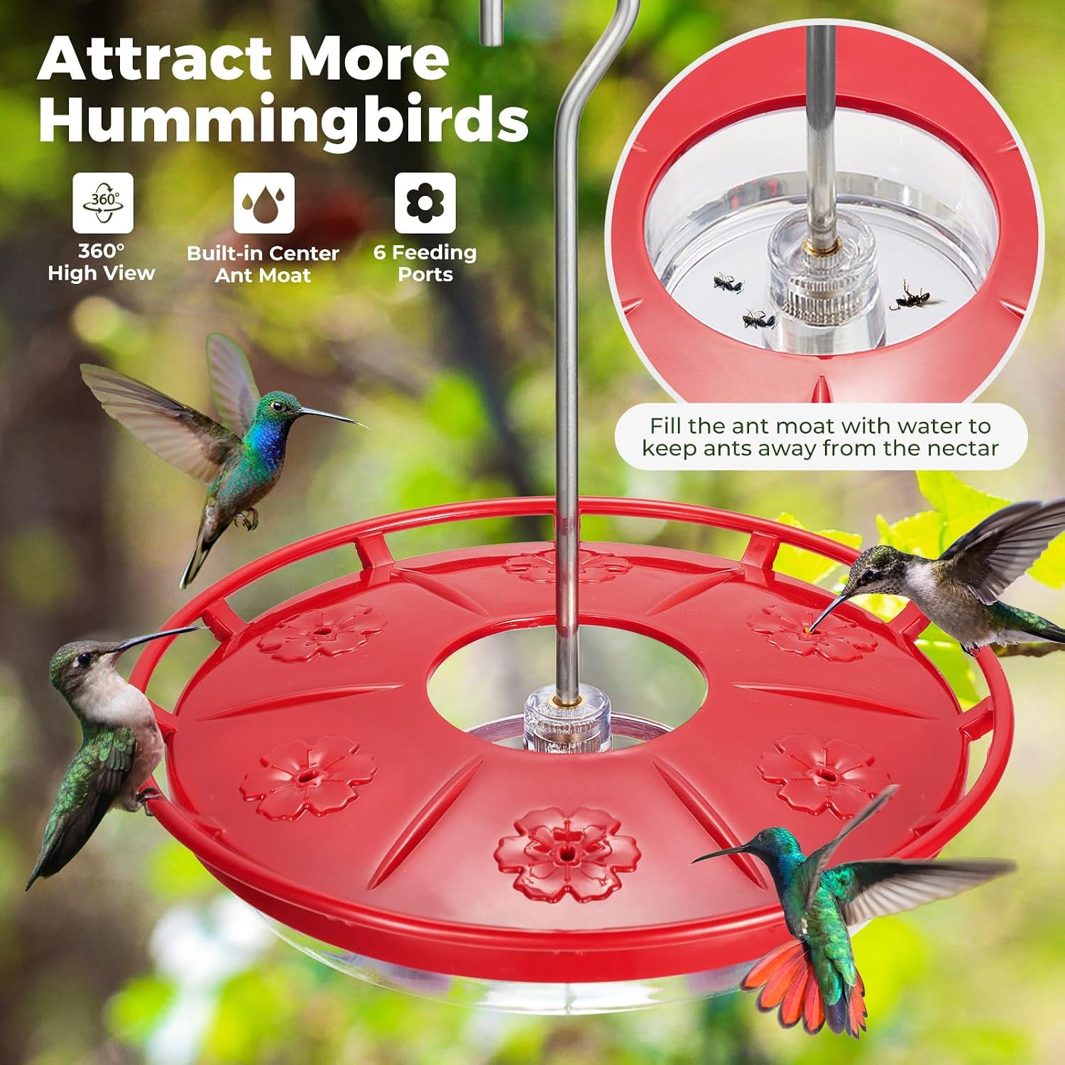 Kingsyard 6 Feeding Ports Saucer Hummingbird Feeders for Outdoors Hanging