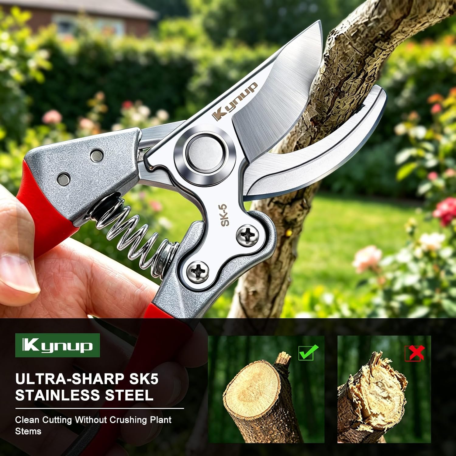 Kynup Pruning Shears, Heavy Duty Garden Shears with SK5 Japanese Steel