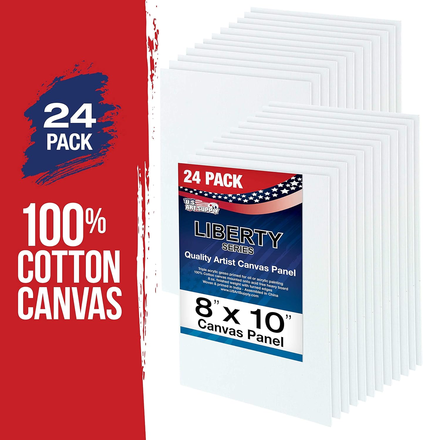 U.S. Art Supply 8 X 10 Inch Art Canvas Board Panels 24 Pack - 8 Ounce