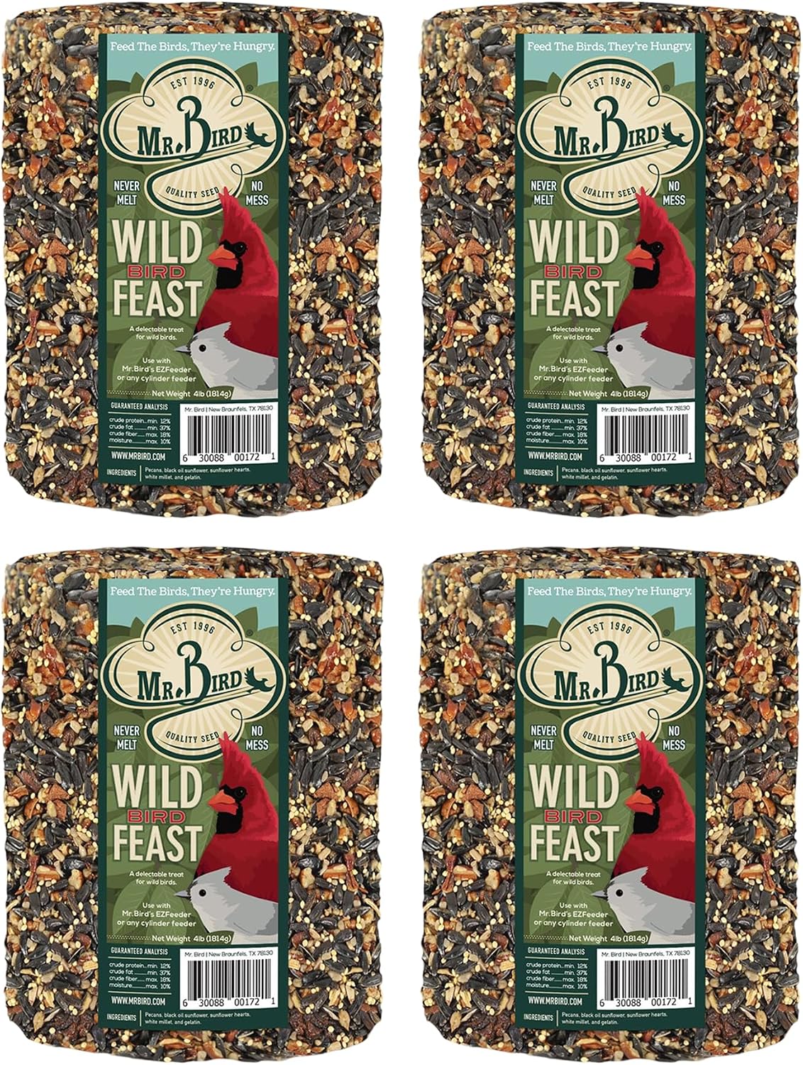 Mr. Bird WildBird Feast Cylinder, 4-Pack, 4 lbs