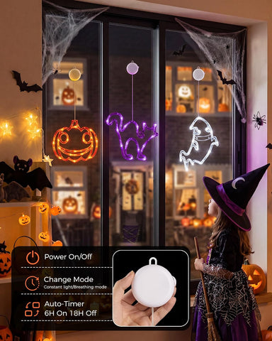 Minetom 3 Pack Halloween Windows Lights - Pumpkin, Ghost, Cat with Timer