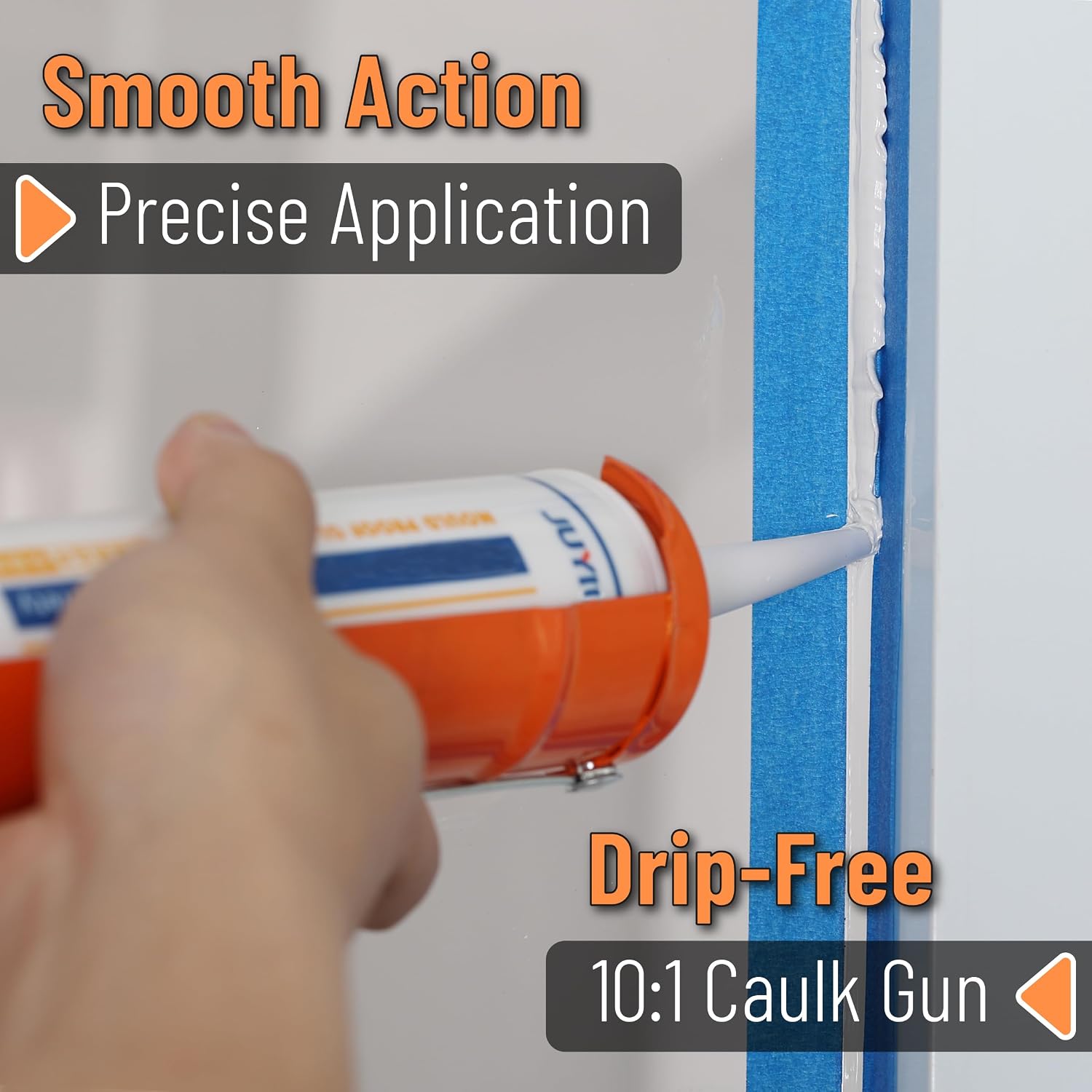 Bates- Caulking Gun, 10:1 Thrust Ratio, Orange, No Drip Sealant Gun
