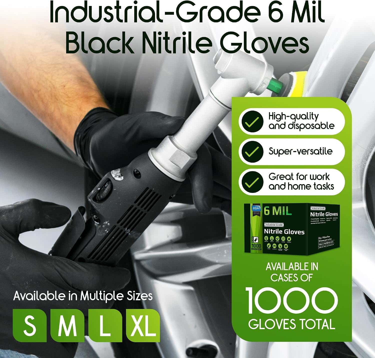Inspire 6 or 8 Mil HEAVY DUTY Stretch Nitrile Black Gloves Disposable Latex Free
