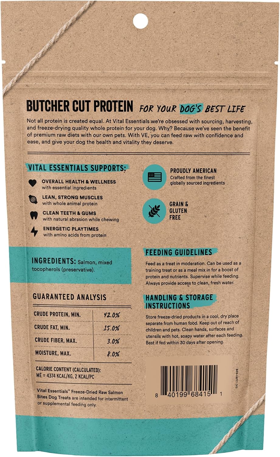 Vital Essentials Freeze Dried Dog Treats, Salmon Bites, 2.5 oz Bag