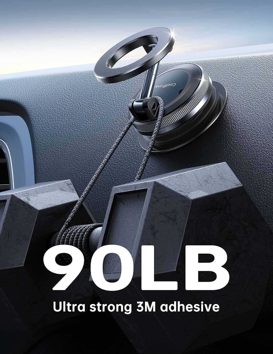 Coolpow【Newest Vacuum Magnetic Phone Holder for Car Phone Holder Mount【Movable Vacuum Suction】 Magsafe Car Mount Cell Phone Holders for Your Car Accessories for Women Men for iPhone 17 16 -Black