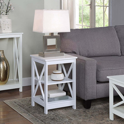 Convenience Concepts Oxford End Table 15.75" - Modern Living Room Table with Storage Shelves, Transitional Nightstand Side Table for Home Decor and Display, White