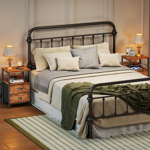 Furologee Nightstands Set of 2 with Charging Station, 2 Fabric Drawers