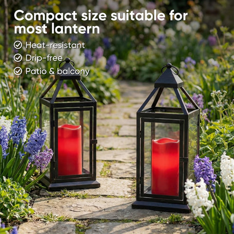 Amagic 3"x6" Red Flameless Candles with Remote, Christmas Candles Battery Operated with Timer, Waterproof LED Pillar Candles for Thanksgiving Table, Home, Outdoor Decor, Plastic, Set of 6