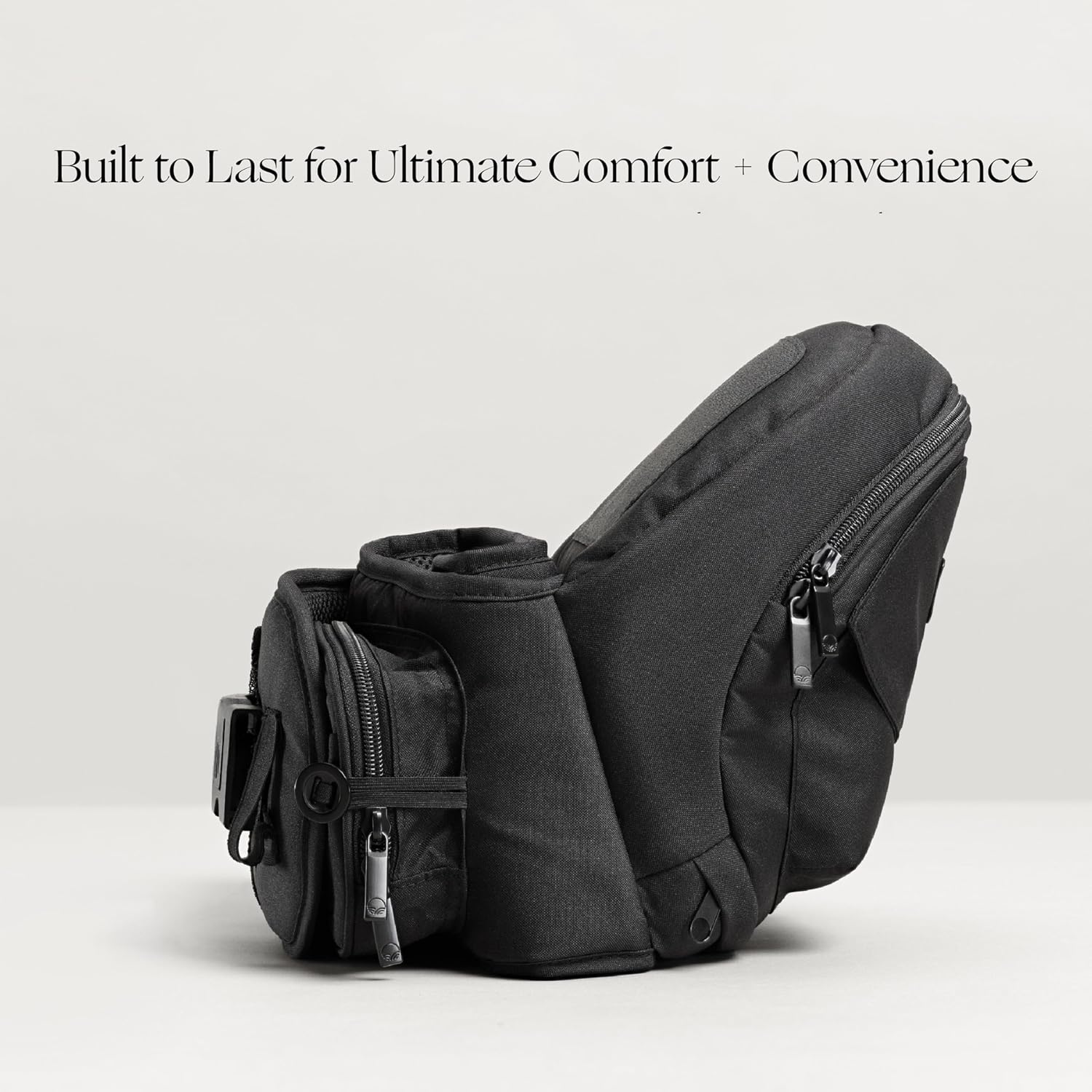 Tushbaby Original Hip Seat Baby Carrier for Babies & Toddlers up to 45 lbs, Safety Certified, Lightweight No-Foam Design with Storage, Black