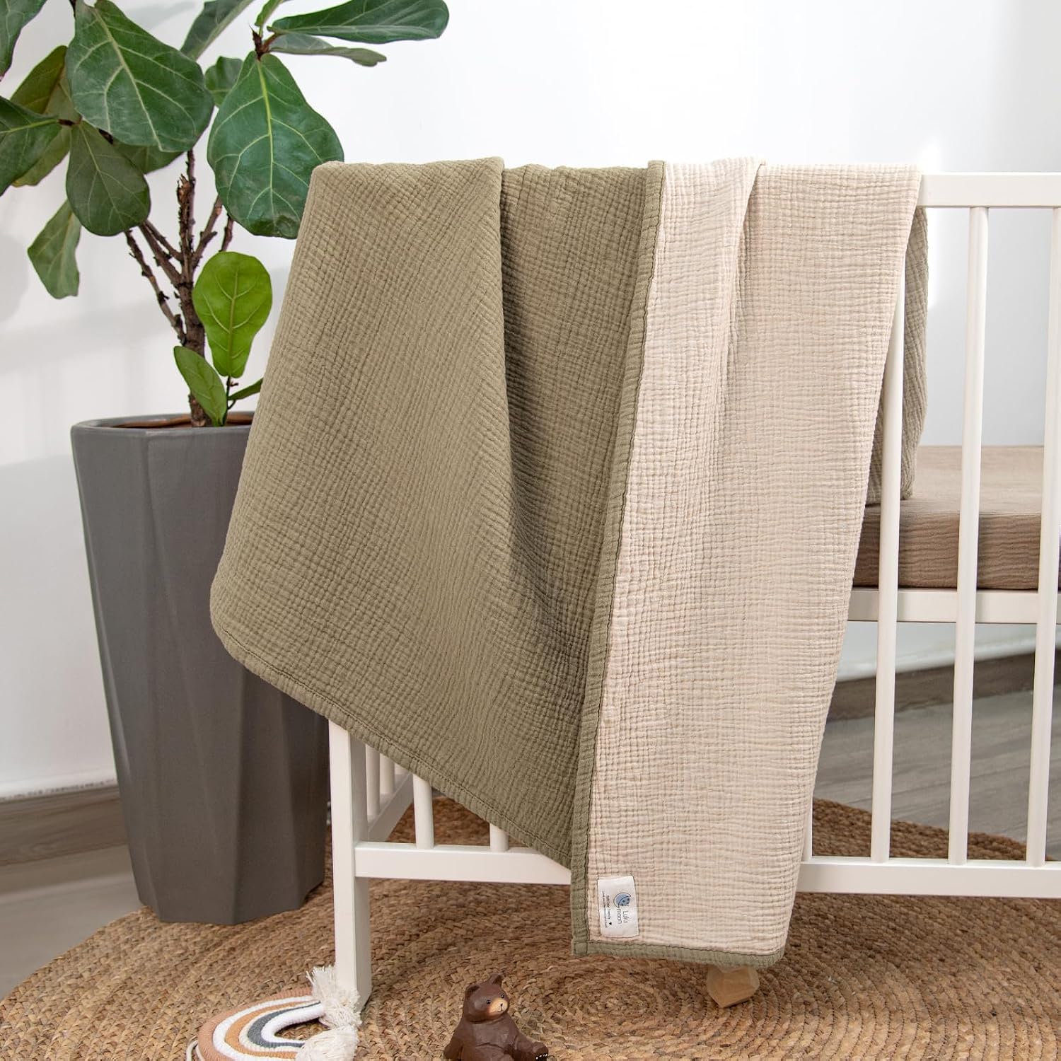 lulumoon Muslin Baby Blanket Neutral: Cotton Toddler Blanket for Daycare