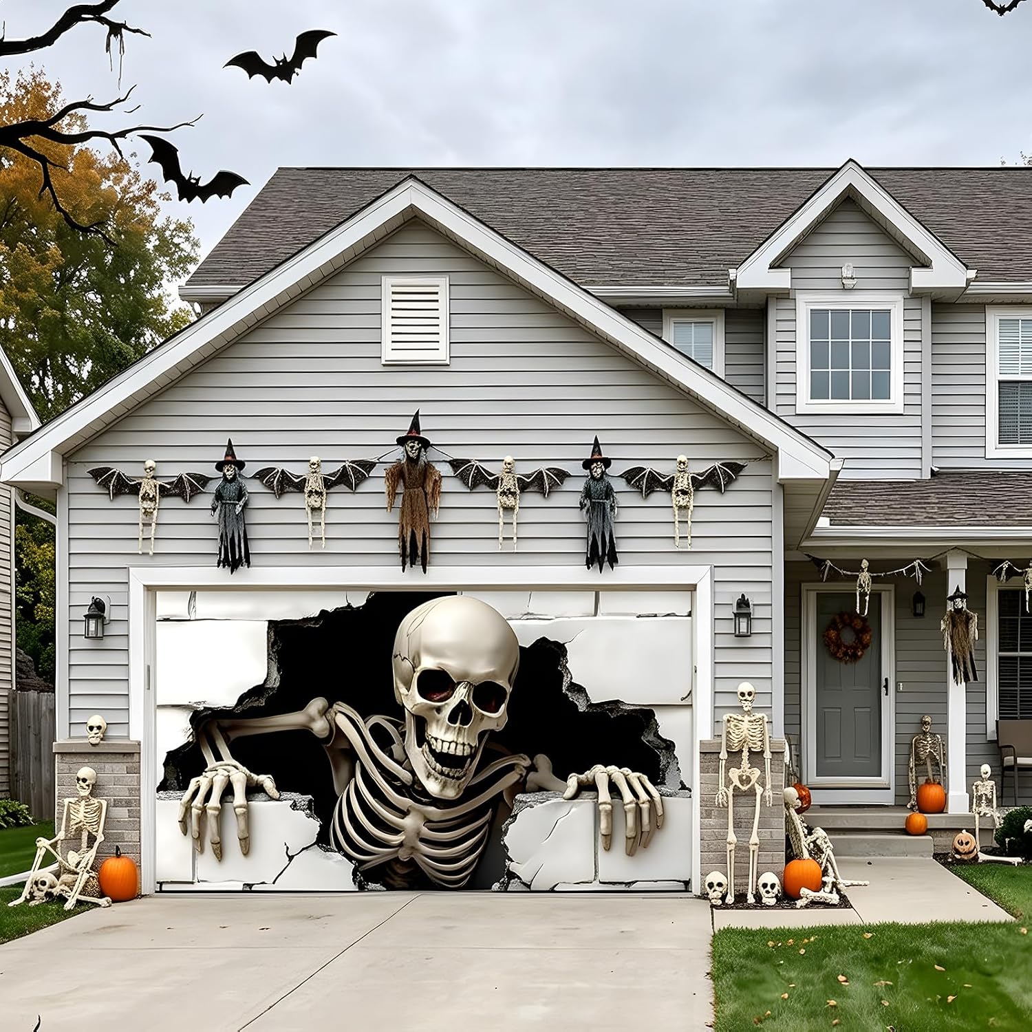 7 x 16 ft Halloween Garage Door Cover Halloween Decorations Outdoor Hanging Banner Garage Buddy Backdrop for Home Wall Decor Holiday Spooky Party Photo Backgrounds Window Decoration