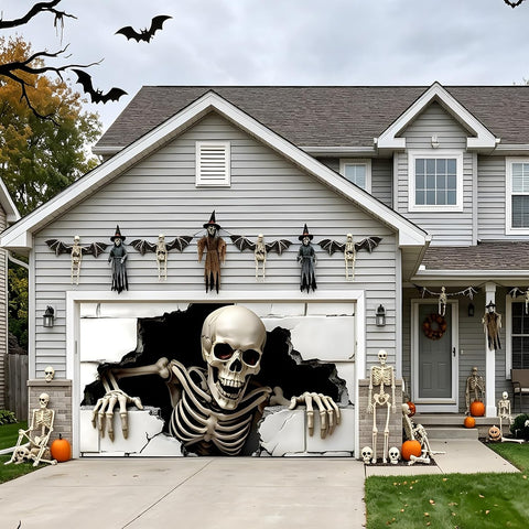 7 x 16 ft Halloween Garage Door Cover Halloween Decorations Outdoor Hanging Banner Garage Buddy Backdrop for Home Wall Decor Holiday Spooky Party Photo Backgrounds Window Decoration