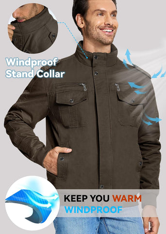 EKLENTSON Mens Winter Jacket with Multi Pockets Fleece Lined Military Coat