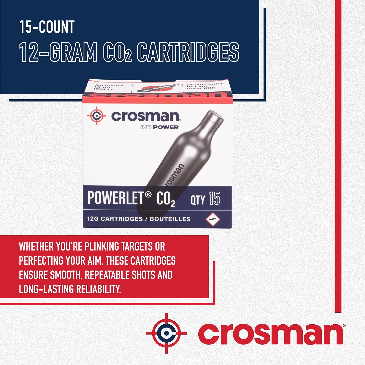 Crosman Powerlet CO2 Cartridges for Air Rifles, Air Pistols & Paintball - Snug Fit, Leak-Free Seal, Durable Metal Construction - Made in USA, Multi-Pack Options.