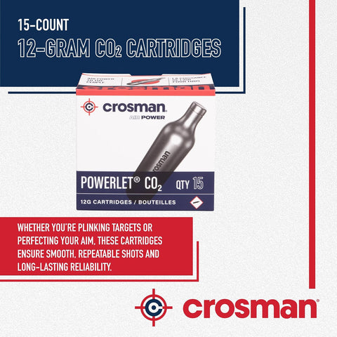 Crosman Powerlet CO2 Cartridges for Air Rifles, Air Pistols & Paintball - Snug Fit, Leak-Free Seal, Durable Metal Construction - Made in USA, Multi-Pack Options.