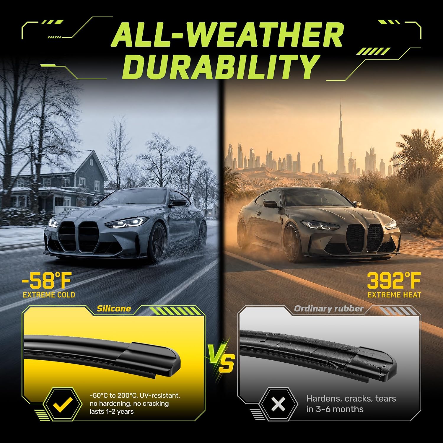 24" and 20" Silicone Windshield Wiper blades Replacement for