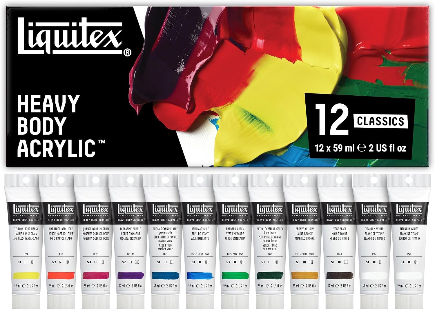 Liquitex Heavy Body Acrylic Paint Set, Classic 12 x 59ml (2-oz) Set