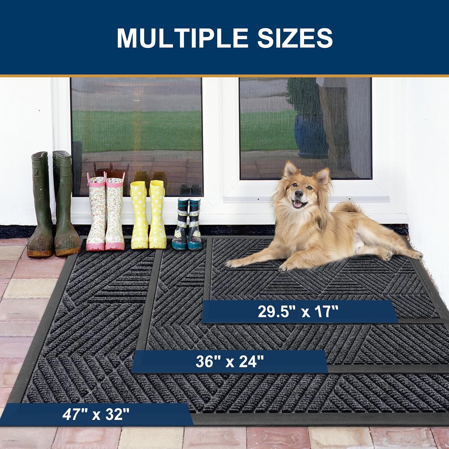 Smiry Front Door Mat Outside Entrance, Low Profile Rubber Doormat, 29.5x17