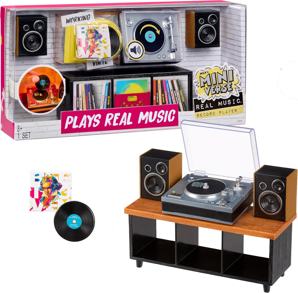 MGA's Miniverse Real Music Record Player Mini Collectibles, Mini Playable Record Player, Collectors, Gift, Beethoven