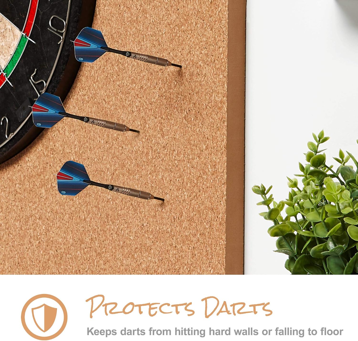 Viper Wall Defender III Cork Dartboard Surround, Reversible Cork Dart Board Wall Protector for 17.75 and 18 Inch Sisal Bristle Dartboards, 8.2 Sq Ft, Tan