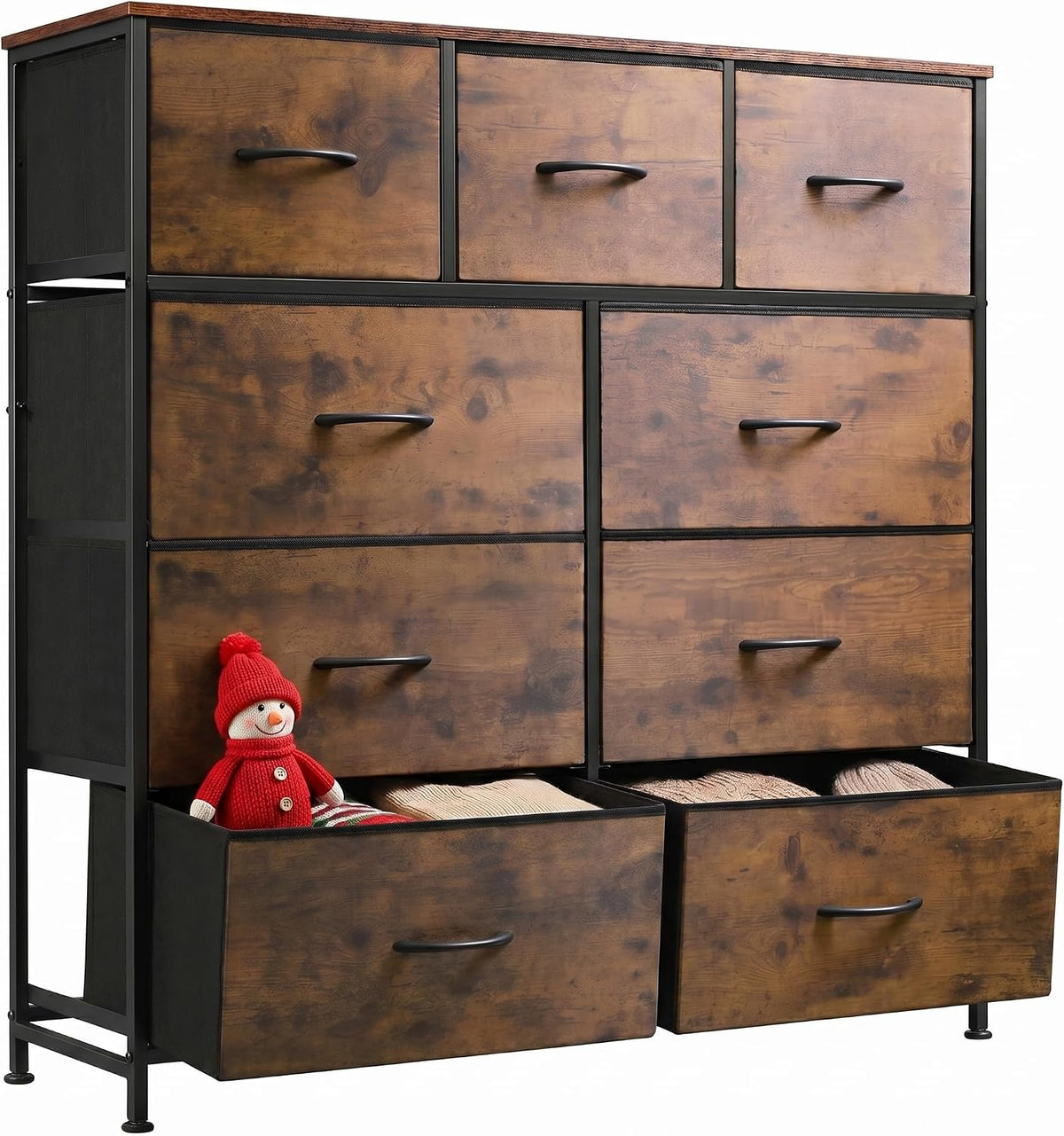 WLIVE Tall Dresser for Bedroom, 9 Drawer Chest of Drawers, Rustic Brown