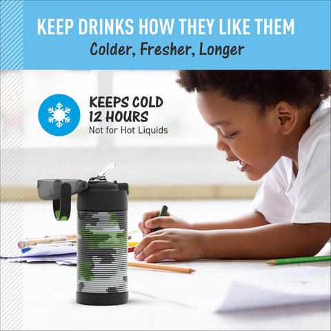 THERMOS FUNTAINER Water Bottle with Straw, 12oz, Inline Camo