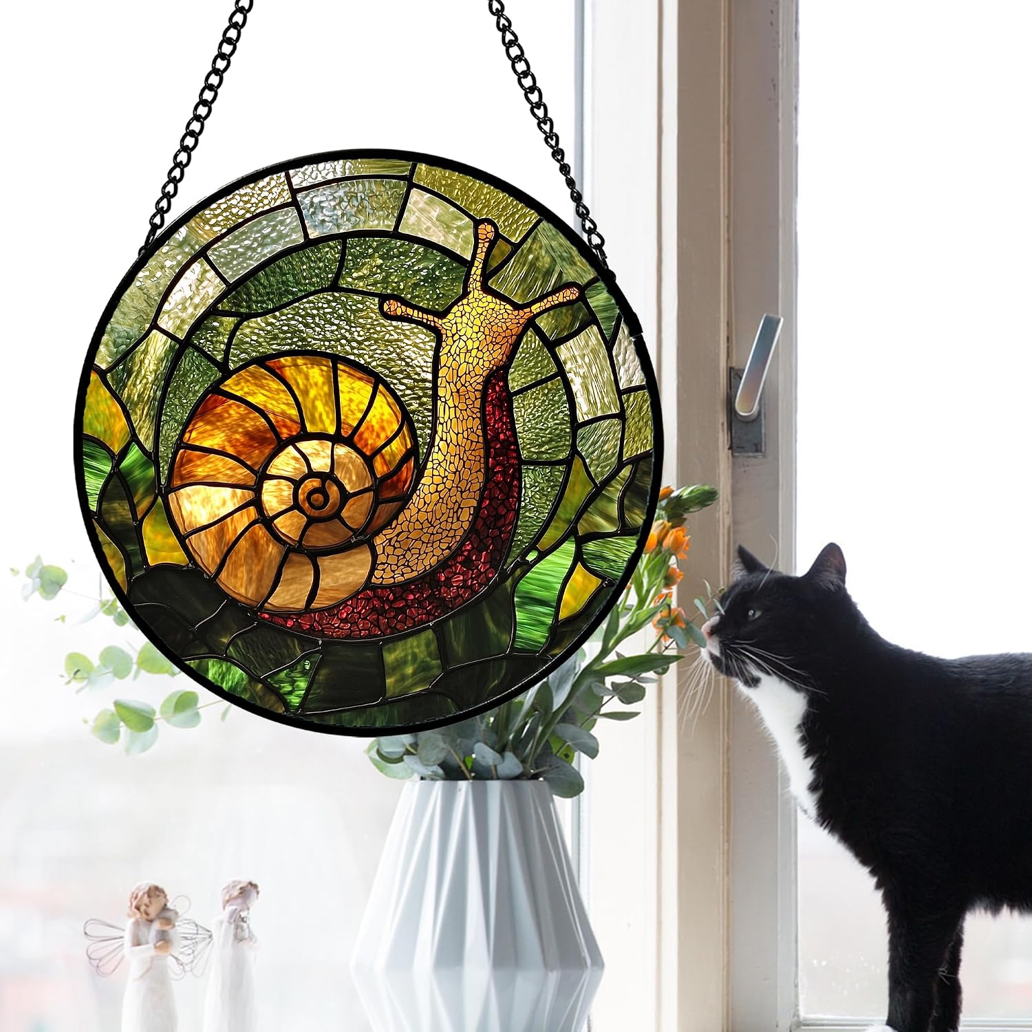 Stained Glass Window Hanging Snails Suncatcher Gifts for Women 6.3"